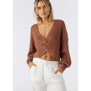 O'Neill Women's HILLSIDE TWIST FRONT REVERSIBLE SWEATER Open Knit Brown Sz L